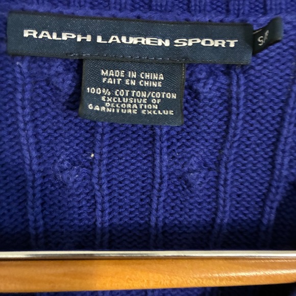 Ralph Lauren Sport Cable Knit Sweater Women Size S Logo V Neck Preppy Academia - Picture 3 of 9